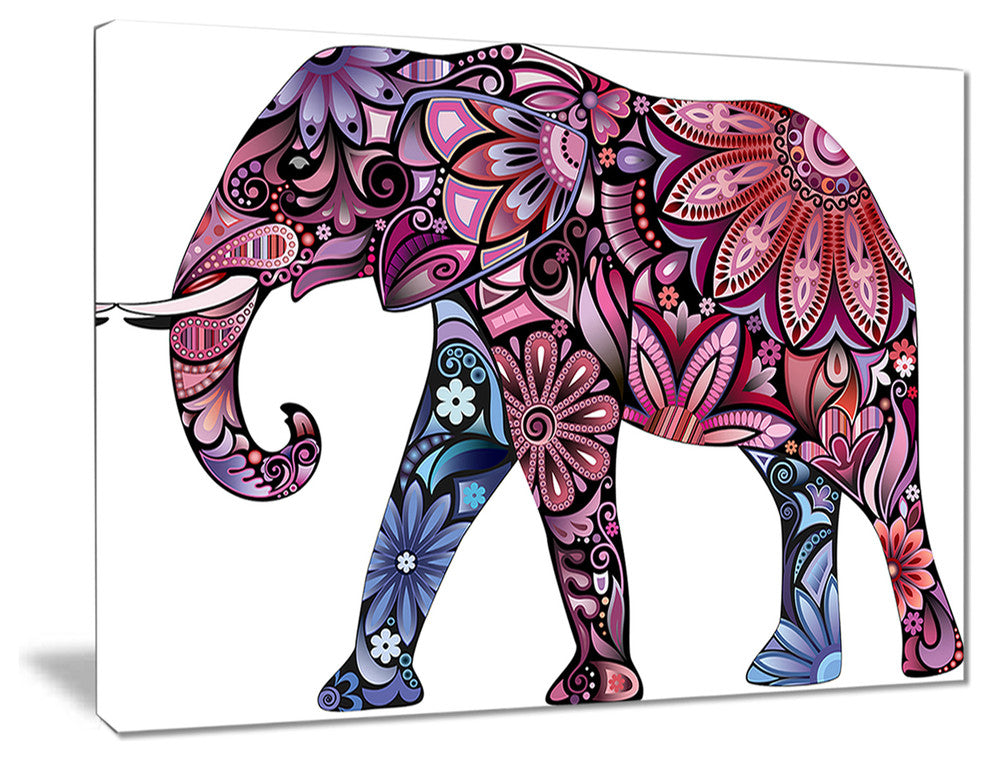 "Purple Cheerful Elephant" Animal Digital Canvas Print, 20"x12"