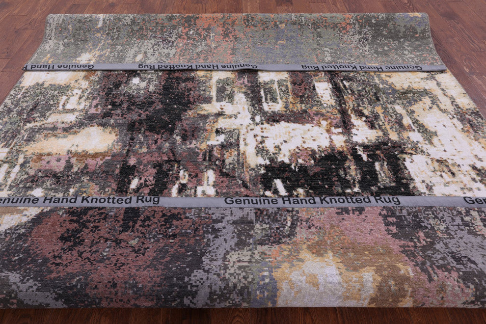 8' 0" X 10' 2" Modern The Lake House Design Handmade Wool and Silk Rug Q8879