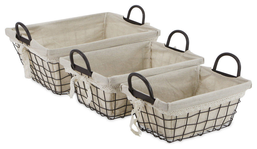 Set Of 3 Wire Basket With Linen Liner