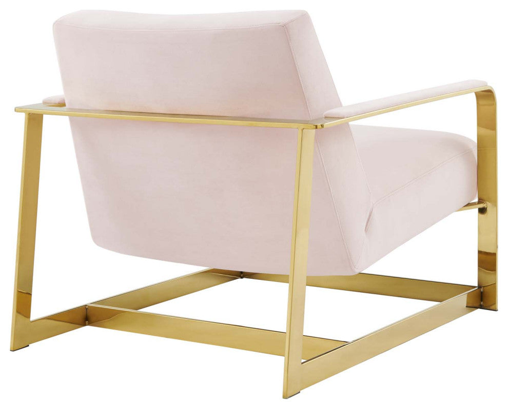Accent Chair, Velvet, Metal, Gold Pink, Modern, Living Lounge Hotel Hospitality