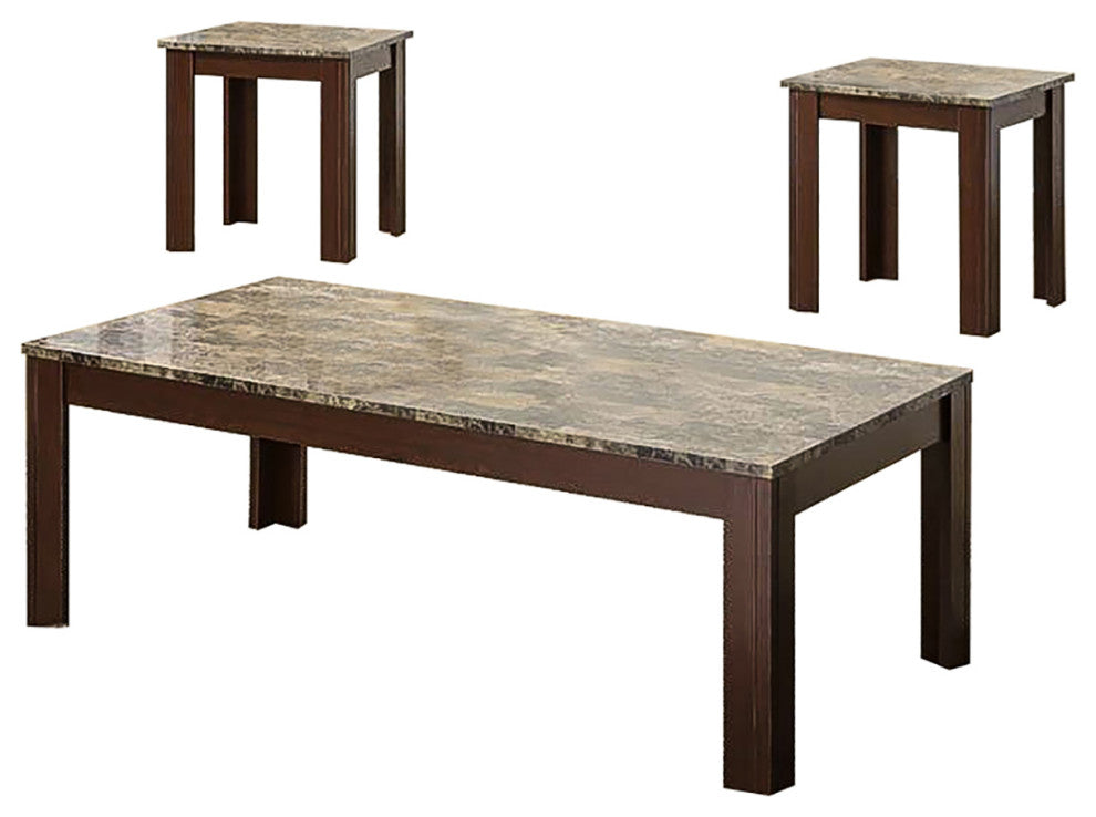 3-Piece Table Set With Marble Top, Brown