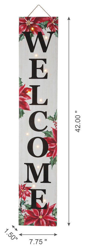 42"H Lighted Wooden Poinsettia WELCOME Porch Sign