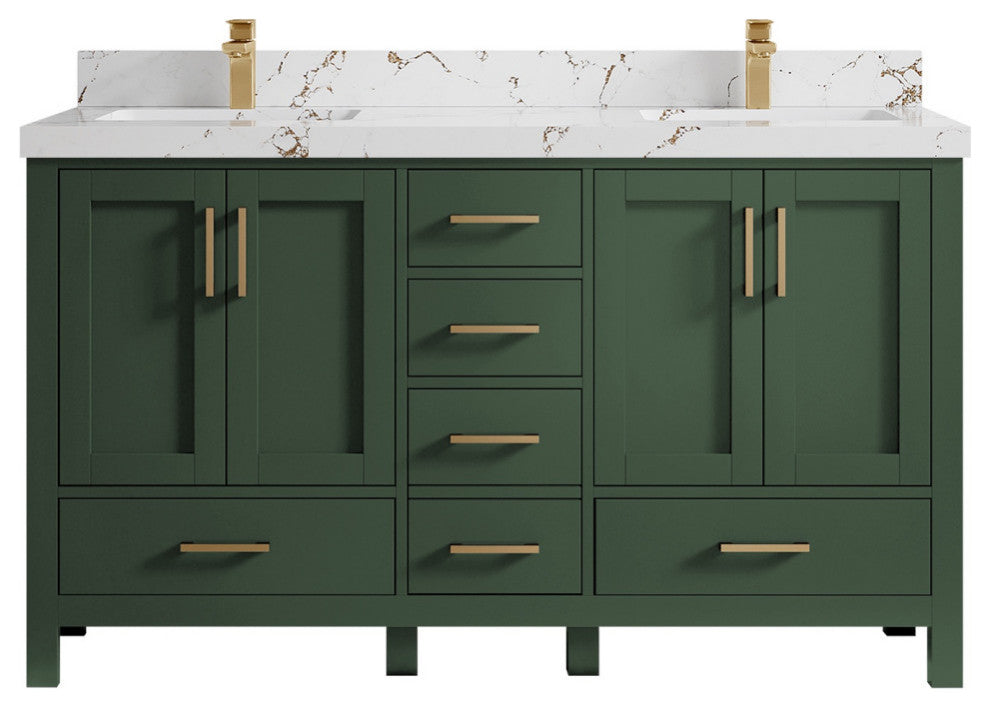 Malibu 60 Double Sink Vanity in Lafayette Green 2" Viola Brown