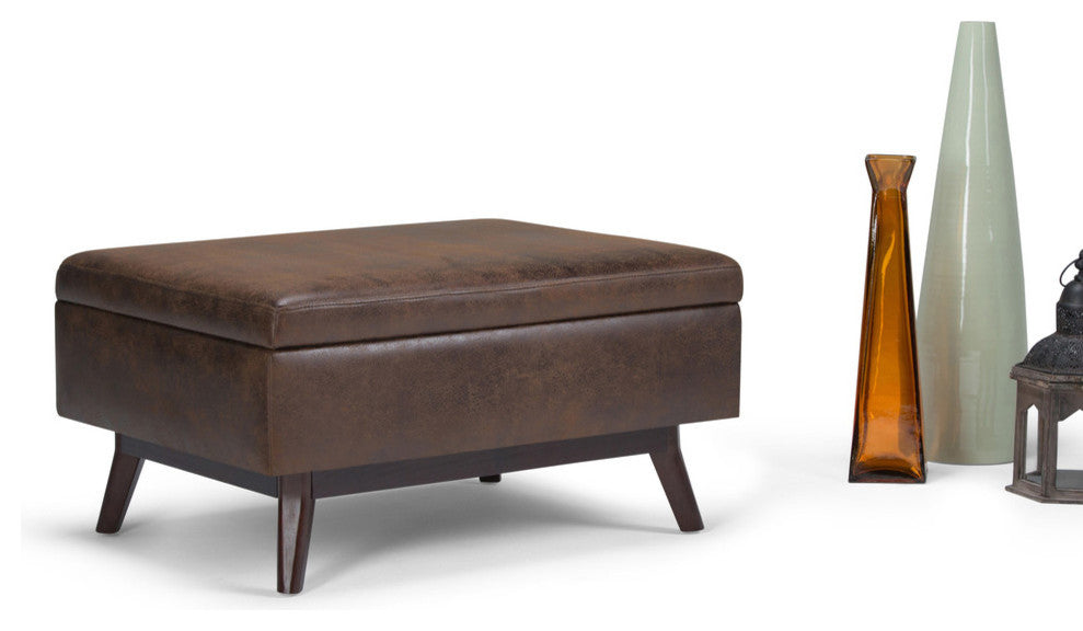 Owen Coffee Table Storage Ottoman, Distressed Chestnut Brown