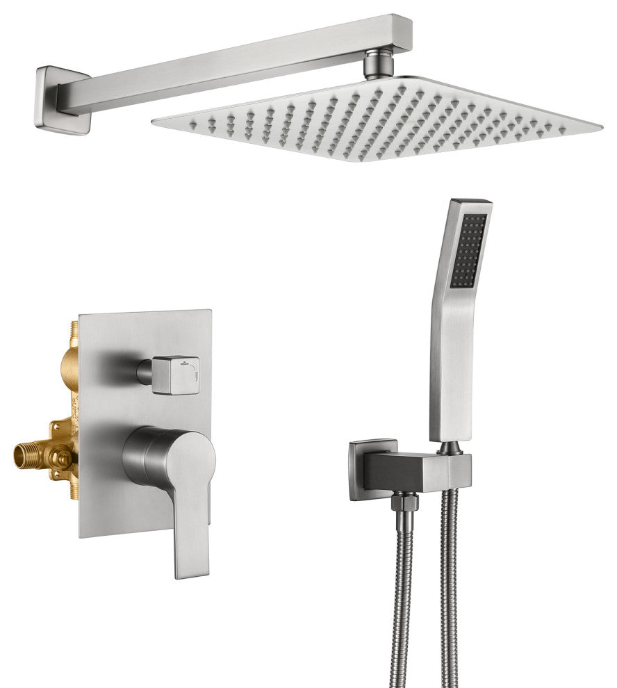 Wellfor Shower Faucet, 10" Rain Shower Head With Handheld Combo Set and Valve, Brushed Nickel