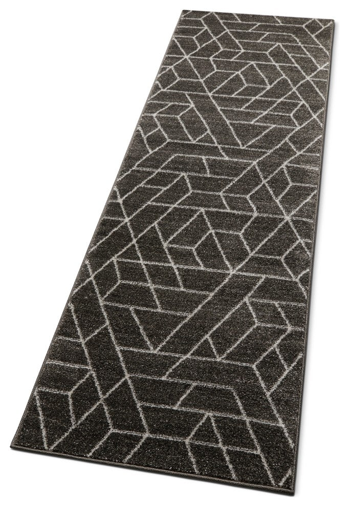 Well Woven Serenity Tume Modern Distressed Geo shapes Gray Runner Rug SE-127