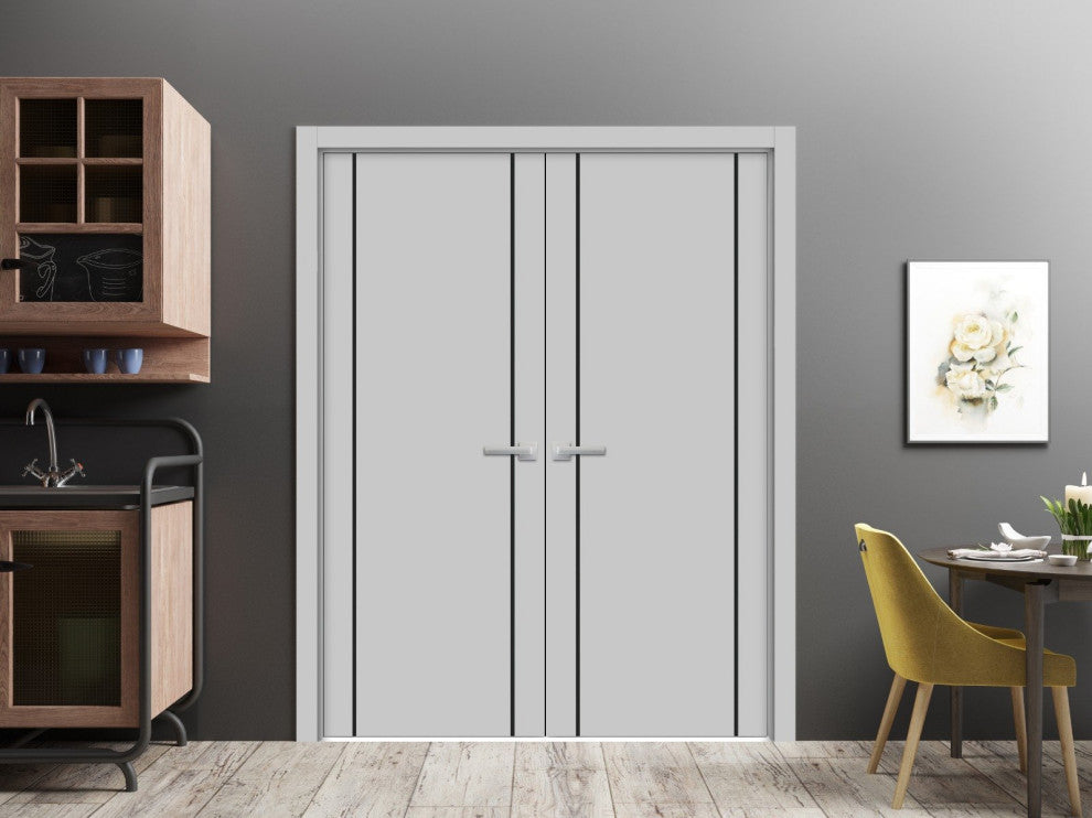 Slab Barn Door Panel 32 x 84 | Planum 0016 Grey Matte with  | Sturdy Finished