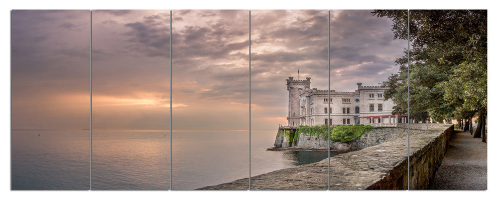 Miramare Castle at Sunset, Landscape Canvas Art Print, 70"x28", 6 Panels
