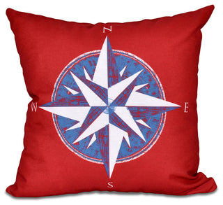 Compass, Geometric Print Pillow, Red, 18"x18"