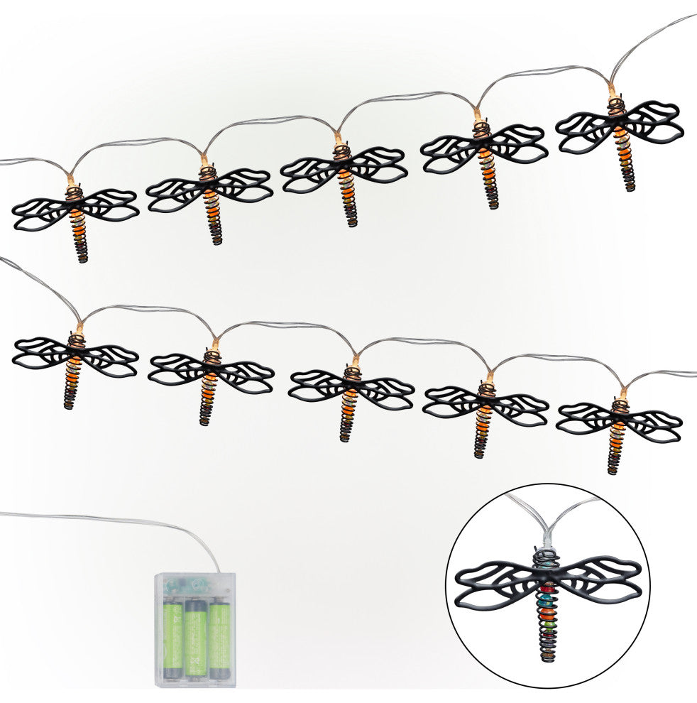 93"L Indoor 10-Bulb Decorative Metal Dragonfly LED String Lights