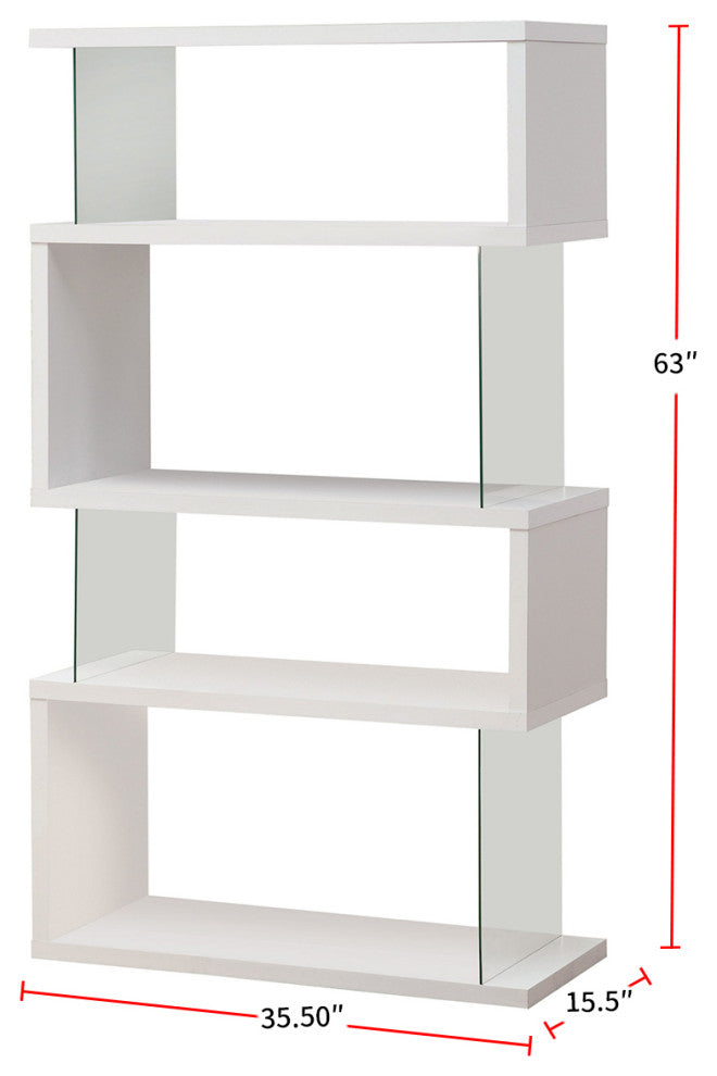 Asymmetrical Snaking Bookcase White Glossy and Clear
