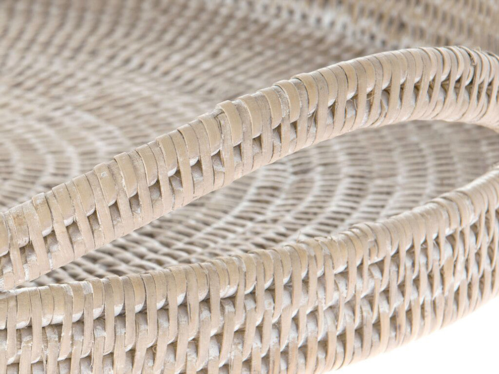La Jolla Rattan Round Serving Tray, White-Wash