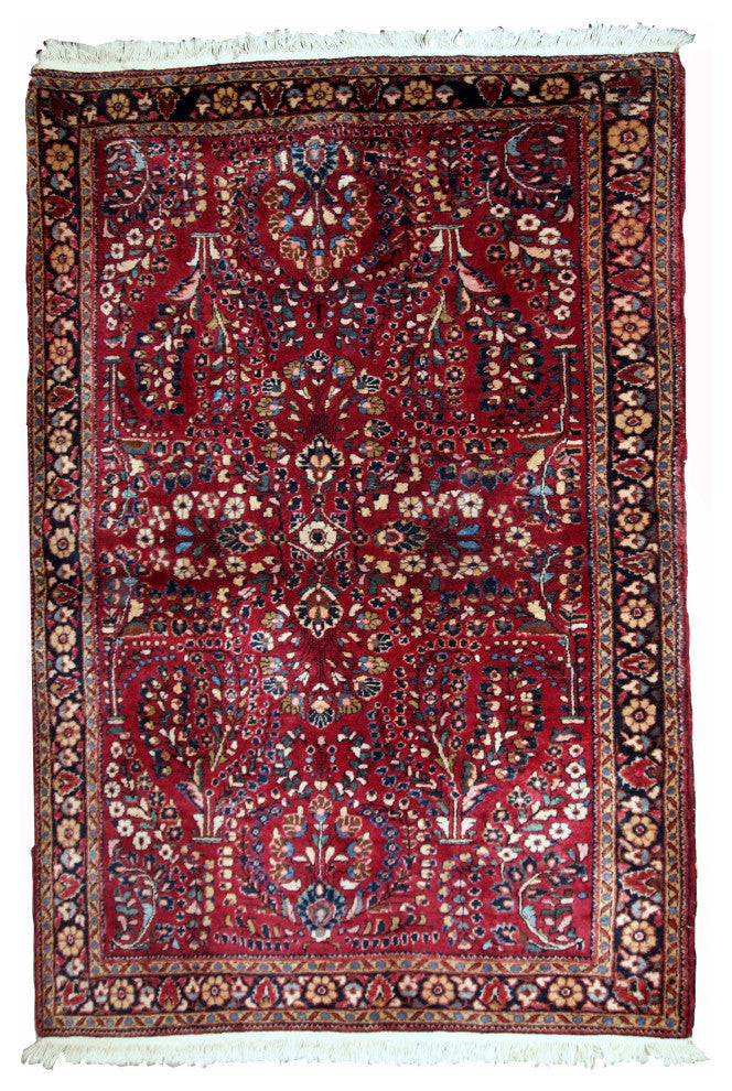 Handmade antique Persian Sarouk rug 3.2' x 5.3' (97cm x 151cm) 1920s