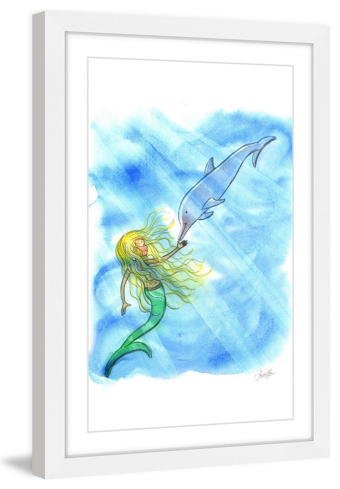 "Mermaid Dolphin" Framed Painting Print