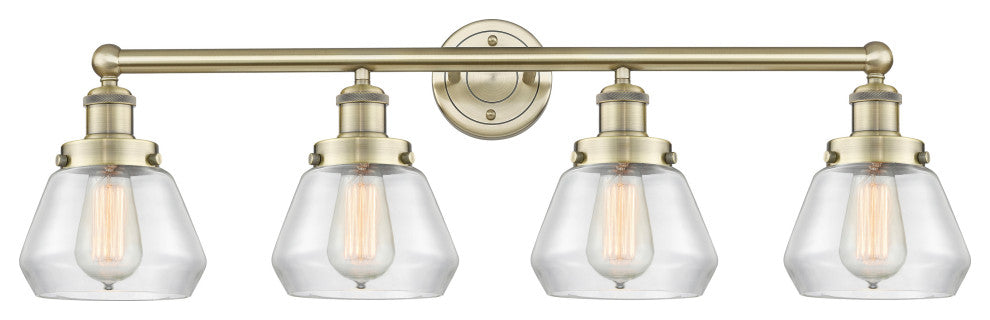 Fulton 4-Light 34" Bath Vanity Light, Antique Brass Finish, Clear Shade