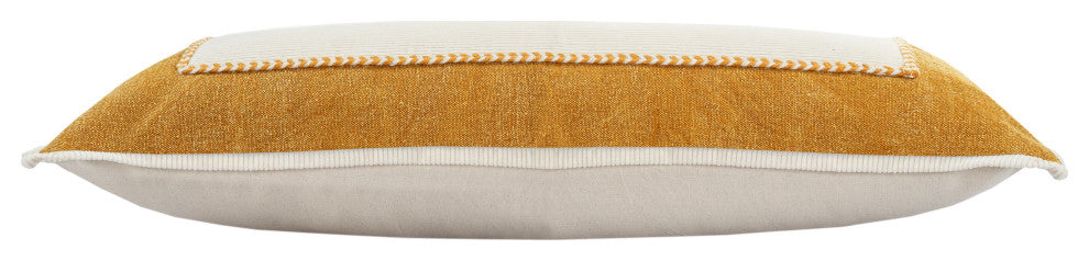 Ox Bay Hand-stitched Yellow/White Organic Cotton Pillow Cover, 16"x24"