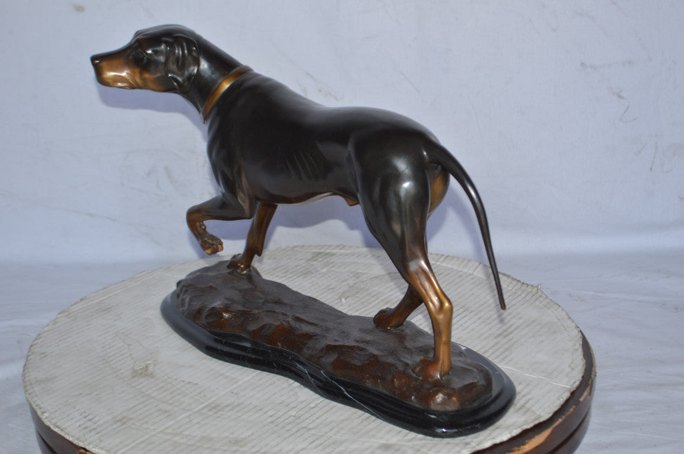 Black Labrador Bronze Statue Mounted on A Marble Size: 20"L x 8"W x 14"H.