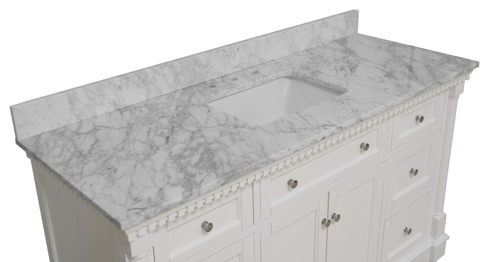 Sydney 60" Bathroom Vanity, White, Carrara Marble, Single Sink