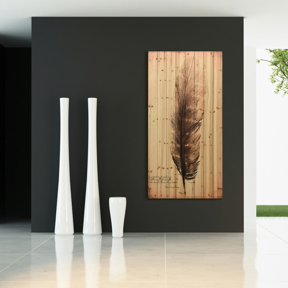 "Feather on the Wind" Wood Wall Art Giclee Printed on Solid Fir Wood