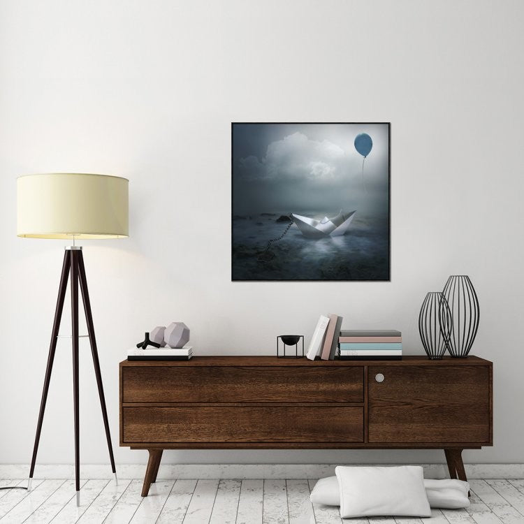 "Paper Boat and Balloon" Framed Canvas Giclee by Natalia Simongulashvili, 37x37"