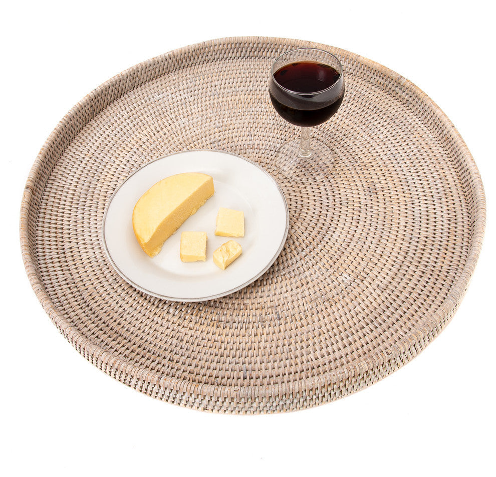 Artifacts Rattan™ Round Serving / Ottoman Tray, White Wash, 24"x24"x2"