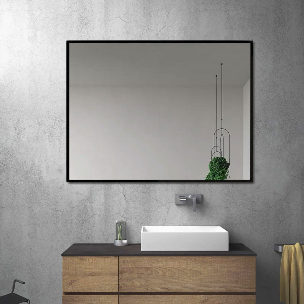 Venta 24 in. x 32 in. Modern Black Framed Wall Mirror with Dual Mounting Bracket