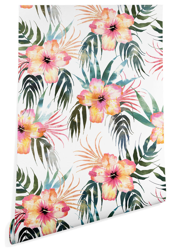 Deny Designs Schatzi Brown Honolua Tropical White Wallpaper, Pink, 2'x8'