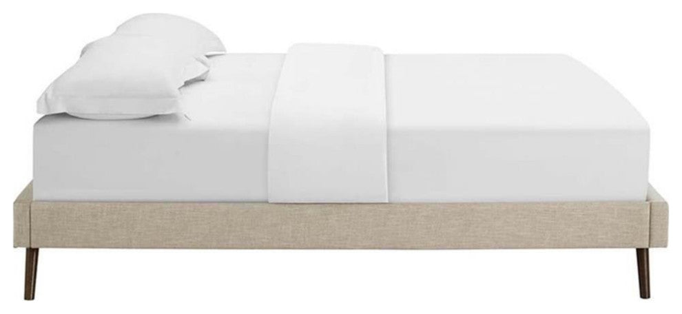 Modway Loryn Full Polyester Fabric Bed Frame with Round Splayed Legs in Beige