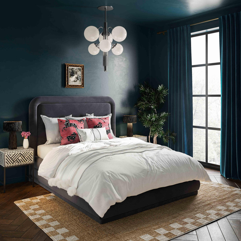 Briella Dark Gray Velvet Bed in King