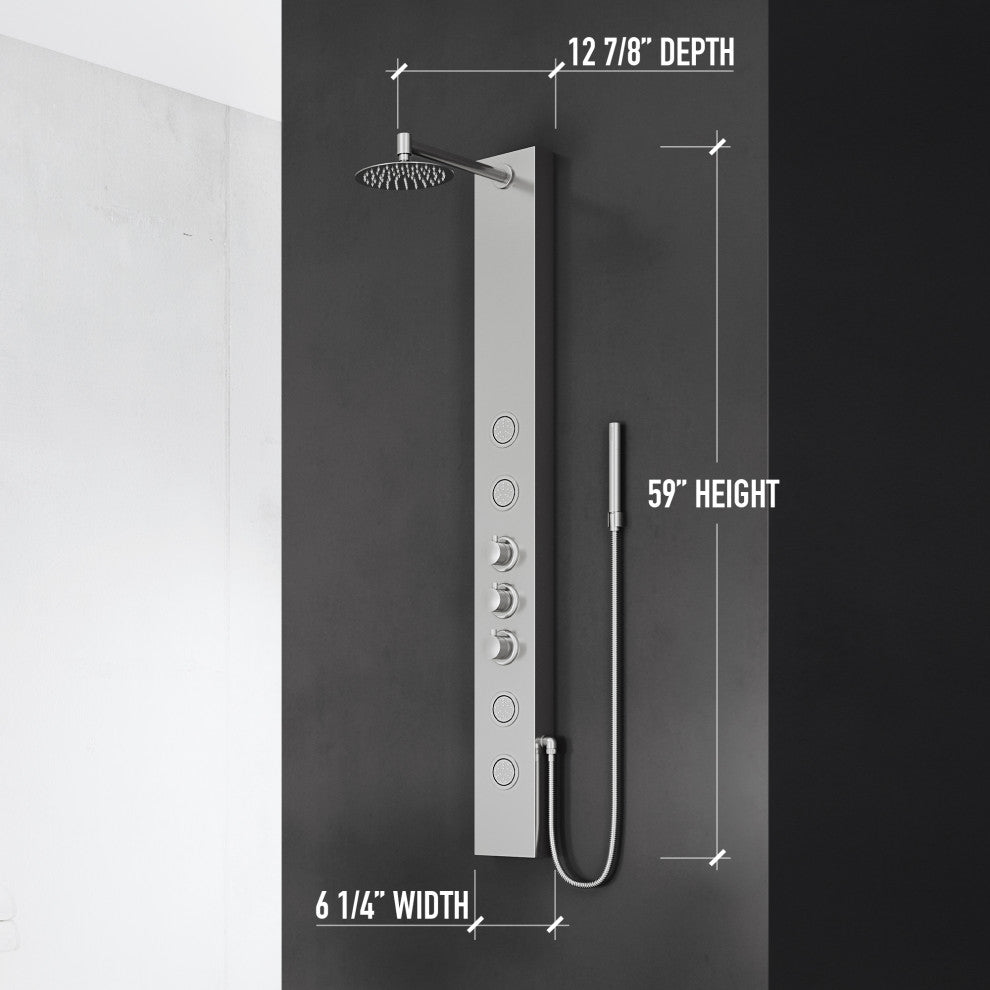 Ellington 59" H x 6" W 4-Jet Shower Panel with Round Shower Head, Stainless Steel
