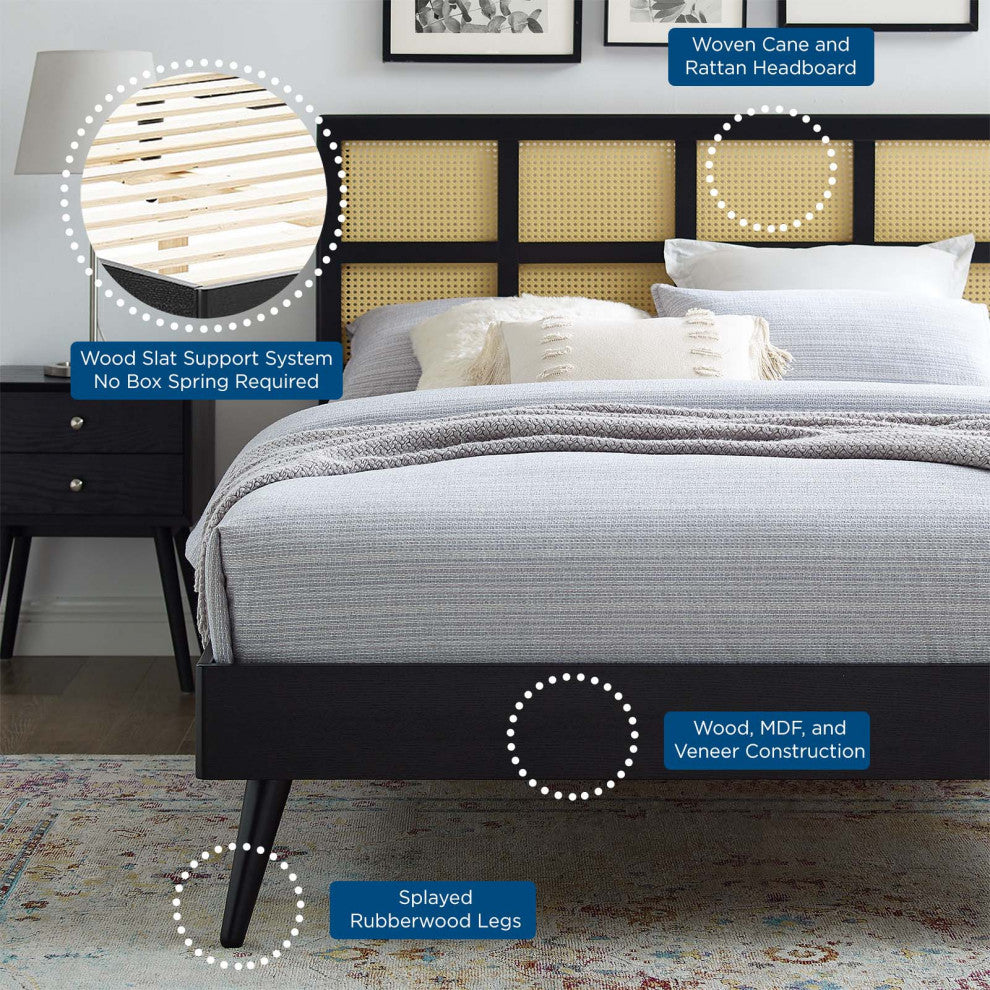 Sidney Cane and Wood King Platform Bed With Splayed Legs Black