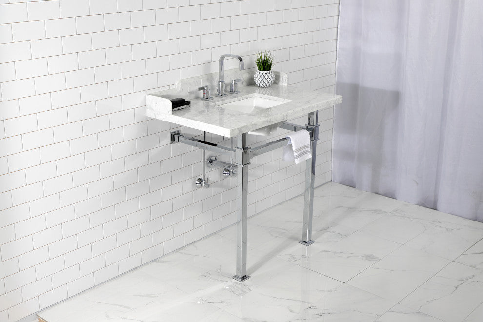 Kingston Brass LMS36MSQ1 36" Carrara Marble Console Sink, Legs