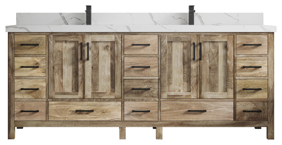 Malibu Mango 84 Double Sink Bath Vanity in Natural 2" Calacatta Laza