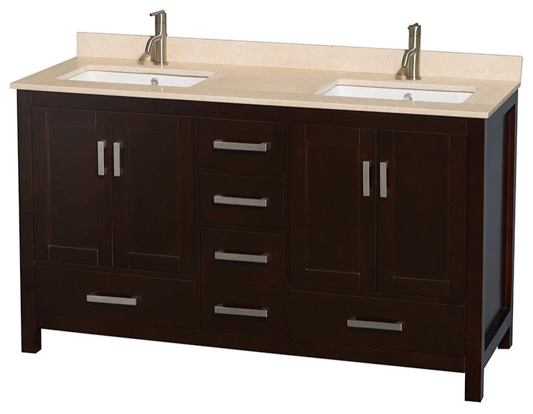 Wyndham WCS141460DESIVUNSM24 Espresso 60 Inch Double Bathroom Vanity
