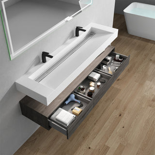 Alysa 72" Floating Bath Vanity, Acrylic Sink/Double Faucet Hole, Smoke Oak