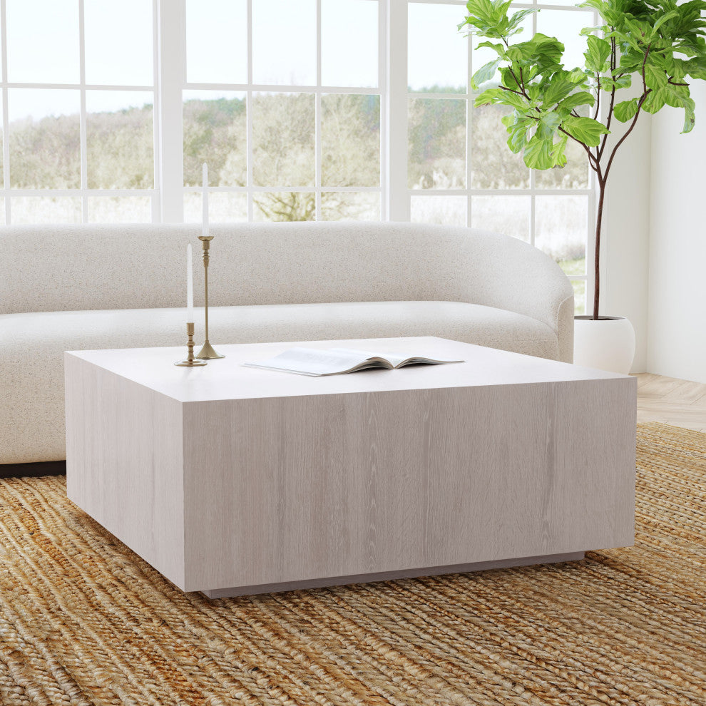 Layne 42" Square Coffee Table With Casters by Kosas Home, White Wash