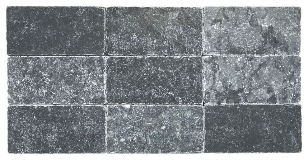 Obsidian Black 3"x6", Tumbled Subway Backsplash Wall Tile, 3"x6", Sample