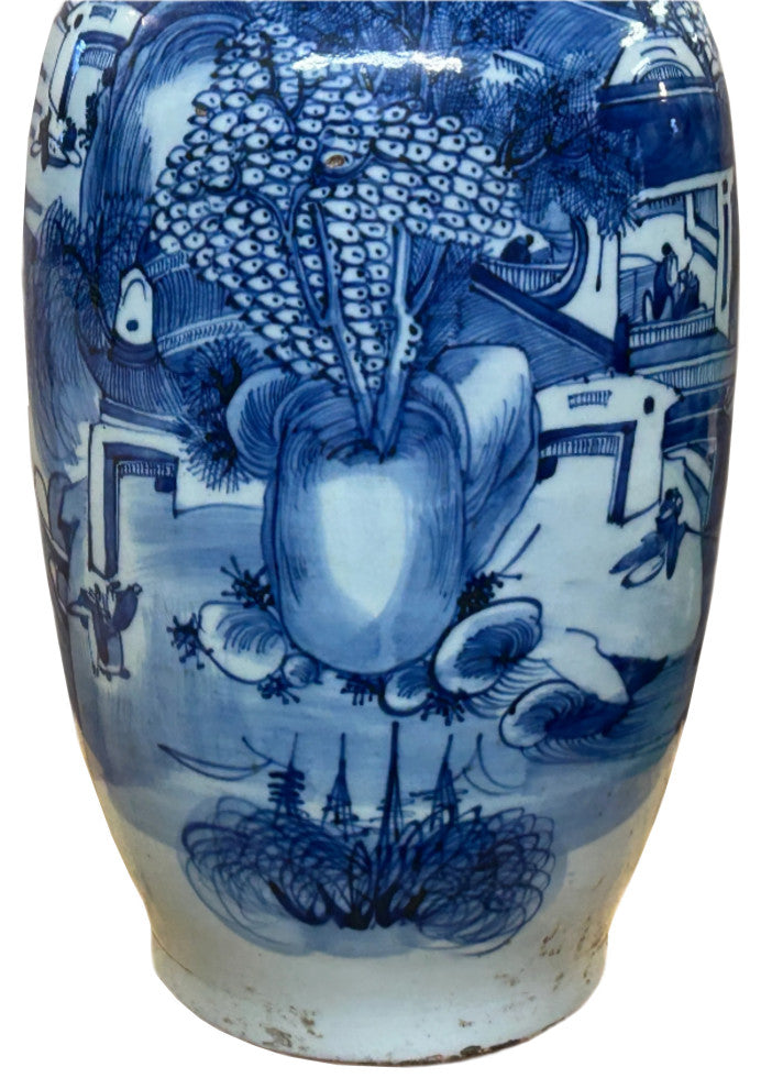 23.5" Vintage Blue White Scenery Porcelain Ru Yi Ear Art Vase Hws4361