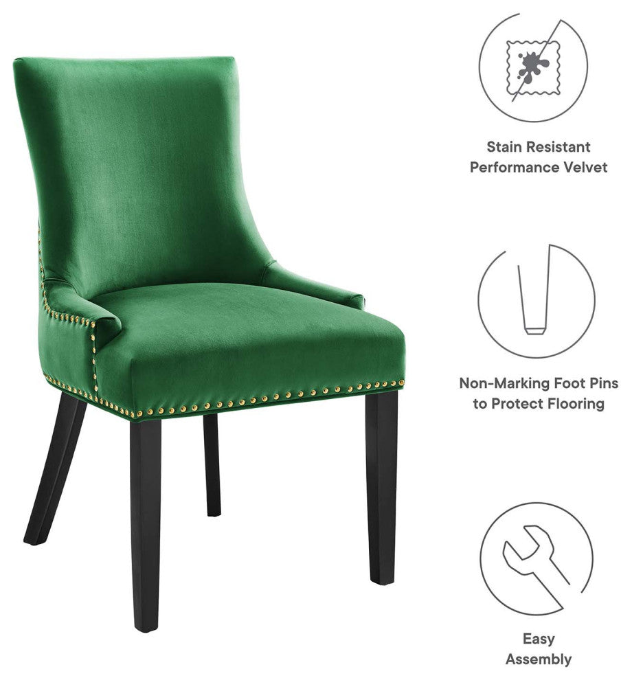 Dining Chair, Nailhead, Set of 2, Green, Velvet, Modern, Bistro Hospitality
