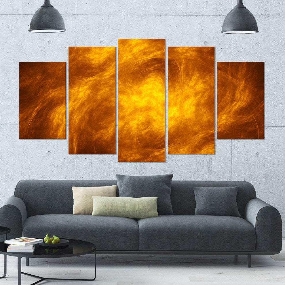 Brown Fractal Abstract Pattern, Contemporary Art on Canvas, 60"x32", 5 Panels