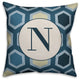 N Blue Hexagon Monogram Spun Poly Pillow, 18x18