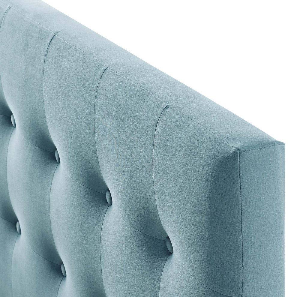 Contemporary Modern Full Size Tufted Headboard, Velvet Fabric, Light Blue
