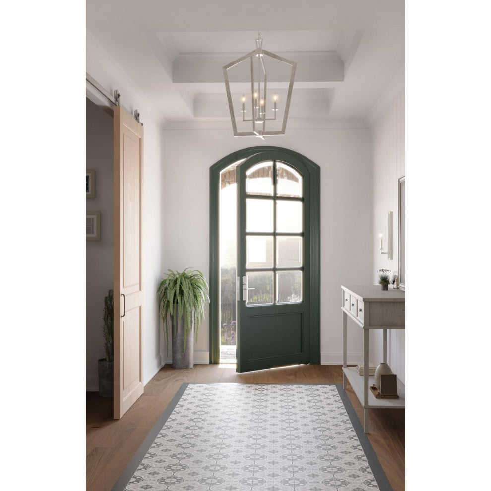 Galloway 4-Light 30" Brushed Nickel Foyer Light With Grey Washed Oak Accents