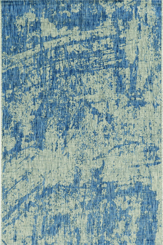 8' Round Grey Or Denim Abstract Brushstrokes Uv Treated Area Rug