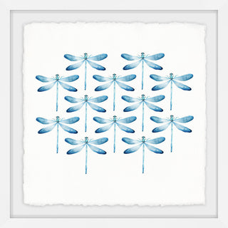 "Blue Dragonfly Rows II" Framed Painting Print, 24"x24"