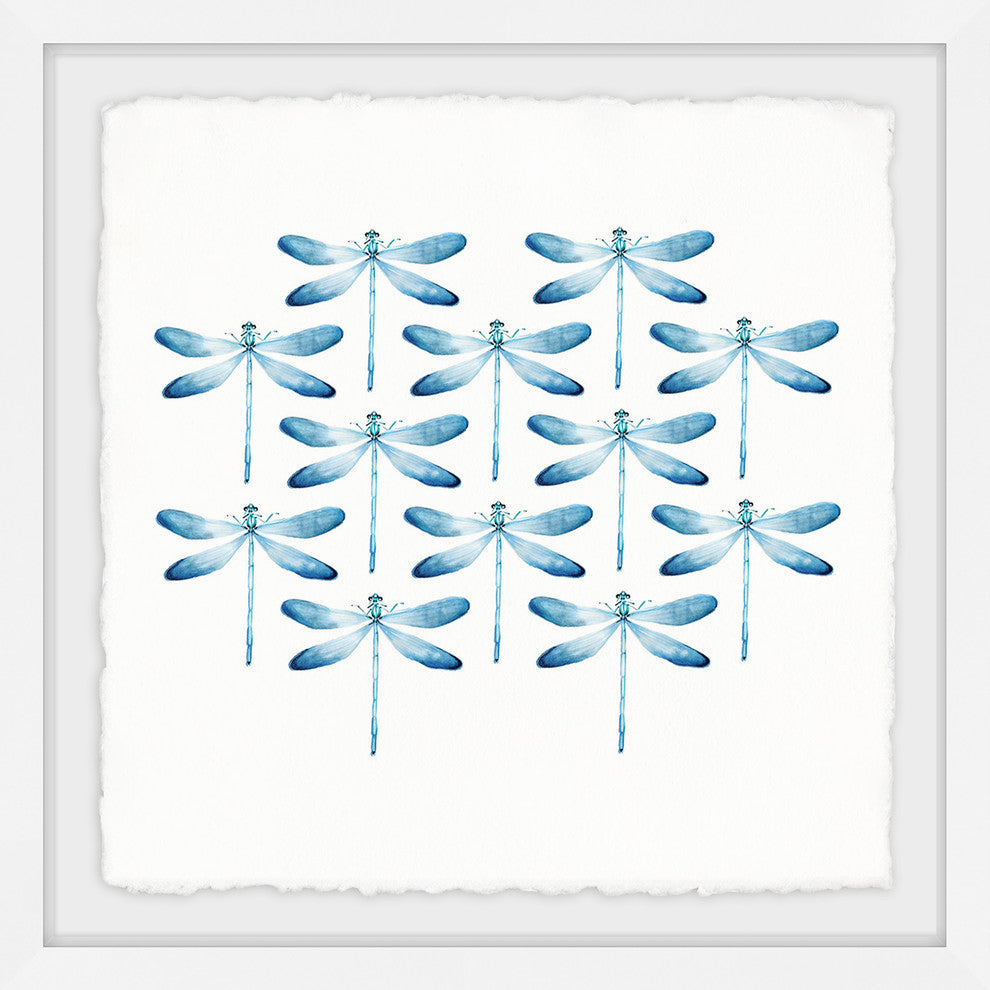 "Blue Dragonfly Rows II" Framed Painting Print, 24"x24"
