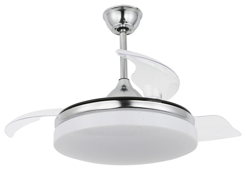 42" Reversible Ceiling Fan with Retractable Blade and Led Light 36W, Chrome, 42"