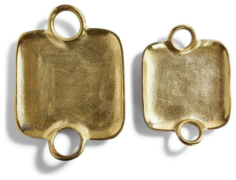 Two's Company Metropolitan Decorative Gold Trays With Handles, Set of 2