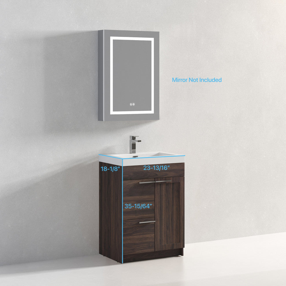 Freestanding Bathroom Vanity With Top Mount Sink, Cali Walnut, 24'' Acrylic Sink