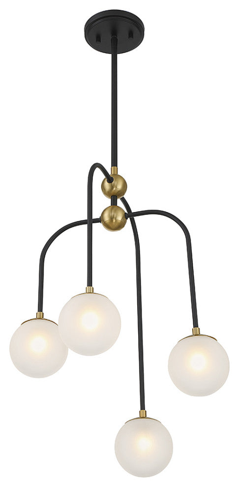 Couplet 4-Light Chandelier, Matte Black With Warm Brass Accents